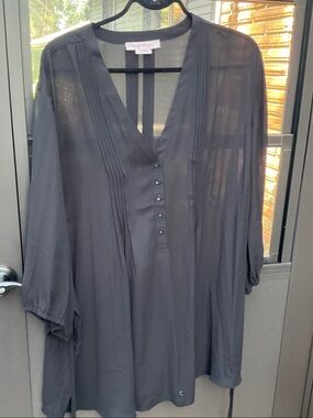 Penningtons black sheer button-front blouse